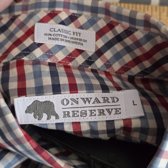 Onward Reserve Shirt Mens Large Red Blue Plaid Classic Fit Non Iron Cotton - Picture 12 of 16